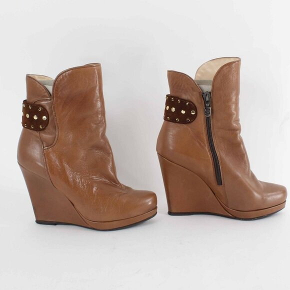 Fiorangelo $436 Sz 38 Brown Winter 100% Leather Wedge 4" Boot - Picture 5 of 12